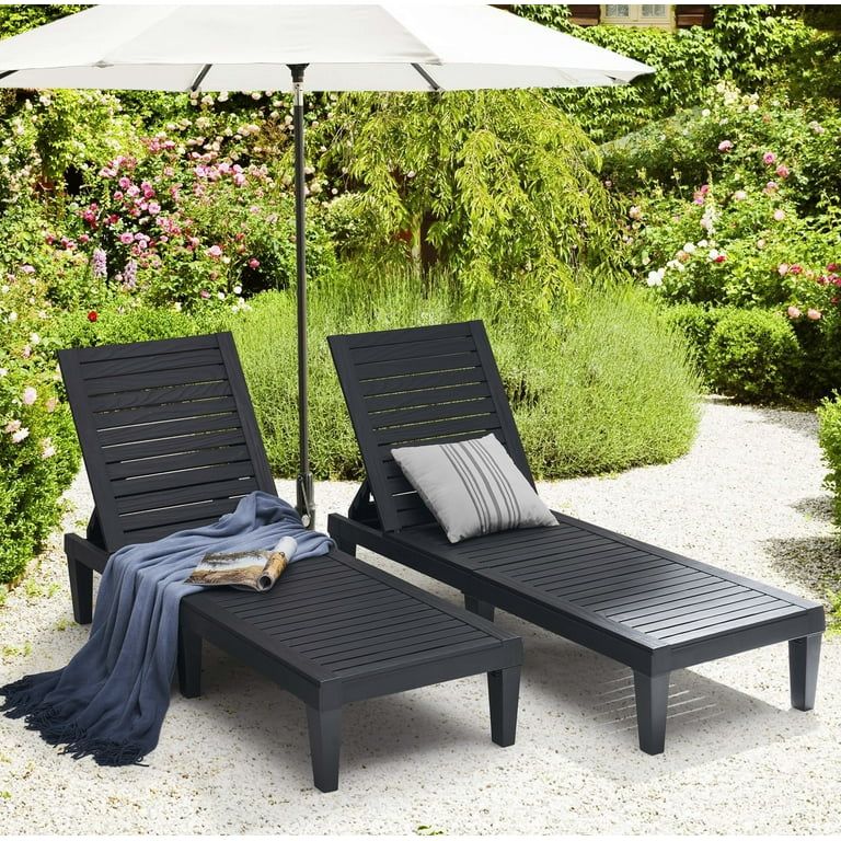 Hearth and Harbor Set of 2 Chaise Outdoor Lounge Chairs for Pool Chairs or Patio Furniture, Black | Walmart (US)