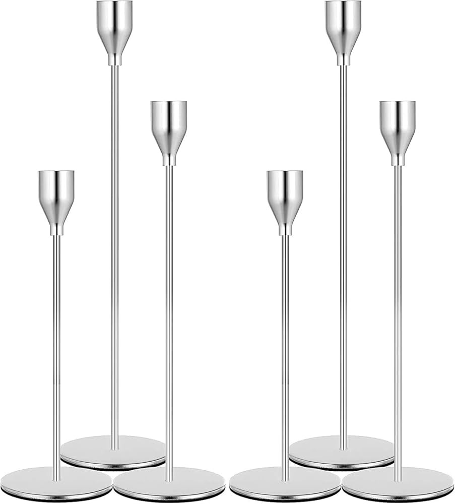 Denique Candlestick Holders 2 Sets, 6 PCS Silver Taper Candle Holders, Candlestick Holders Set fo... | Amazon (US)