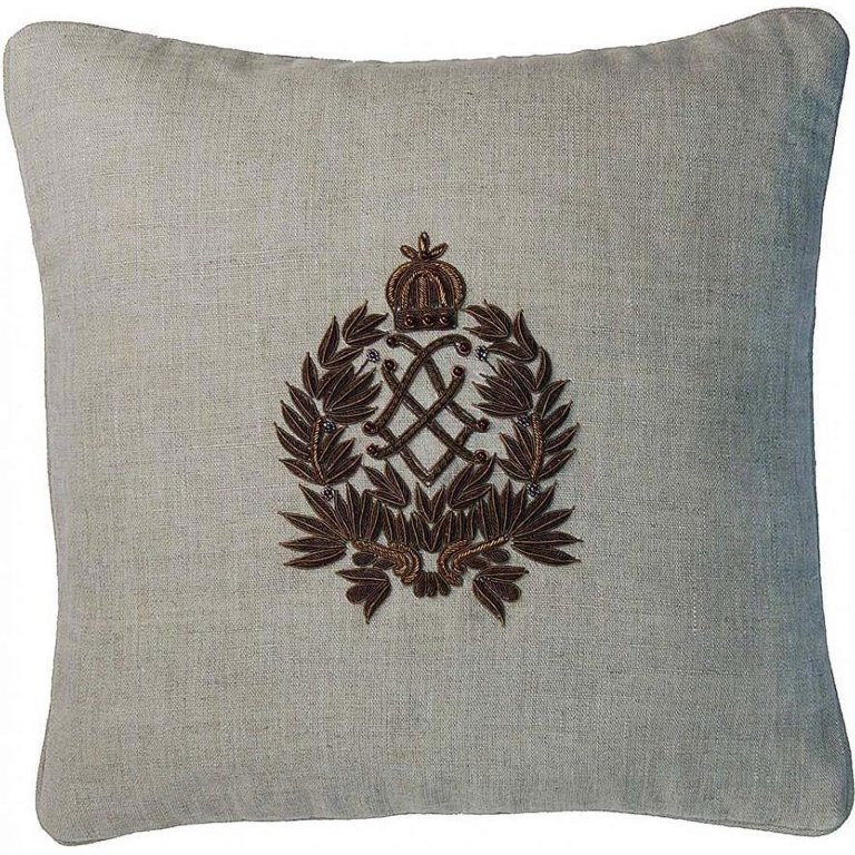 Pillow Throw Zardozi Embroidery 18x18 Dove Gray Chocolate Brown Linen Down | Walmart (US)