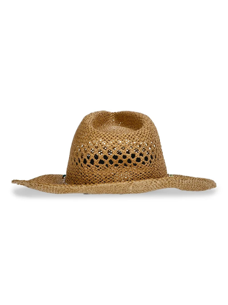 No Boundaries Straw Hat with Charm Accent, Women's, Tan | Walmart (US)