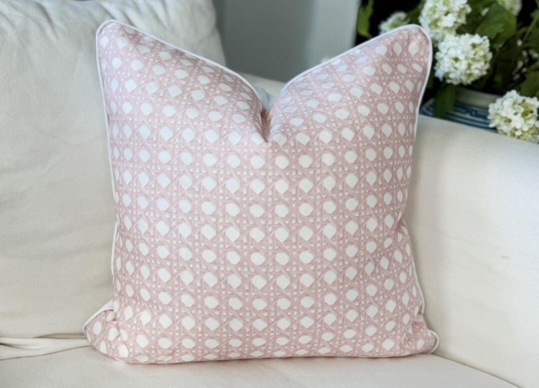 Danika Herrick Sally Pink Cane Pillow Cover - Grandmillennial Coastal Decor - Etsy | Etsy (US)