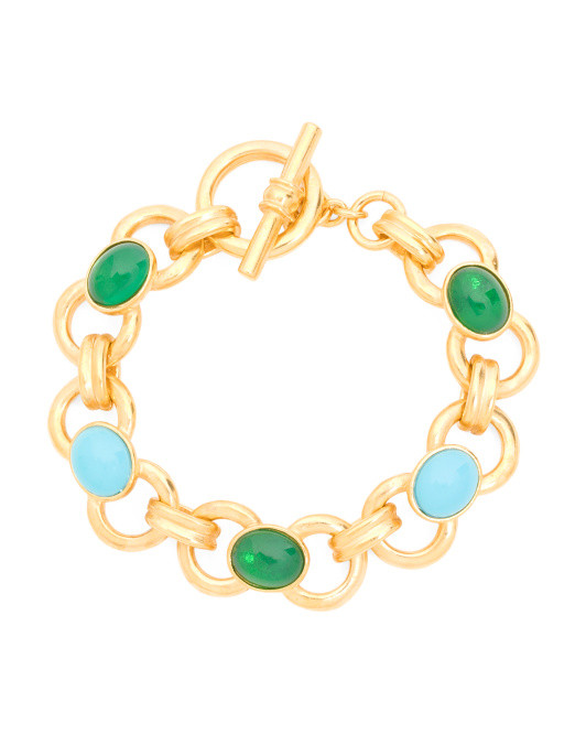 Made In Usa 24k Gold Plated Gemstone Chain Bracelet | TJ Maxx