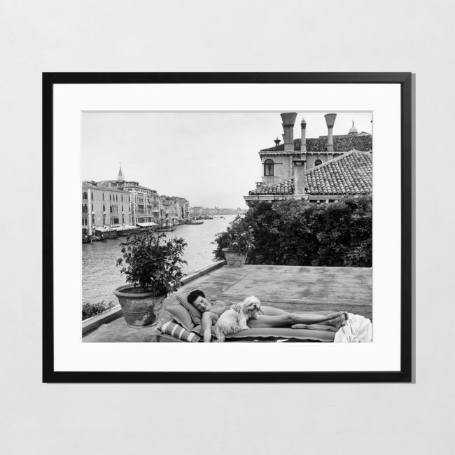 black and white photograph of a Venetian palazzo terrace in a black frame