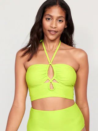 Cropped Cutout Halter Longline Bikini Swim Top for Women | Old Navy (US)