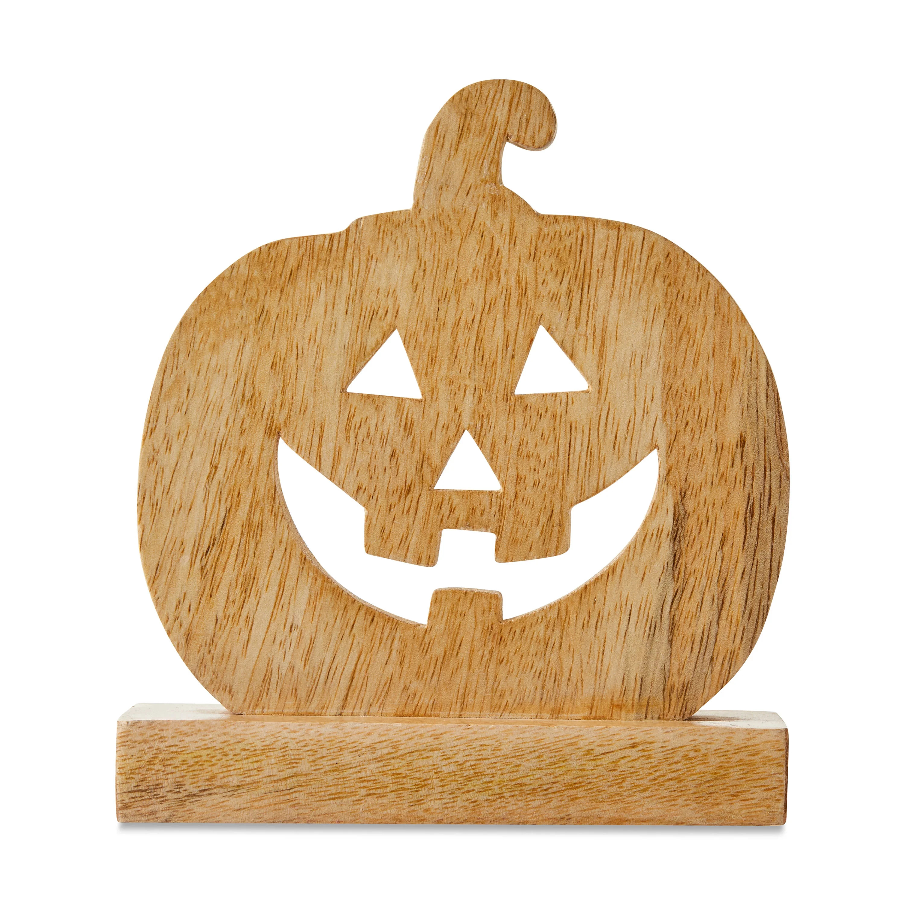 Wood Jack-o'-Lantern Tabletop Decor, Natural, 6.5", Fall by Way To Celebrate | Walmart (US)