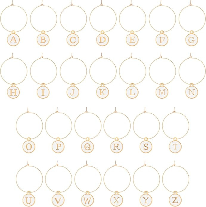 26 Pcs Wine Glass Charms Letters Glass Charm Markers Wine Charms with Rings Tags Wine Glasses Ide... | Amazon (US)