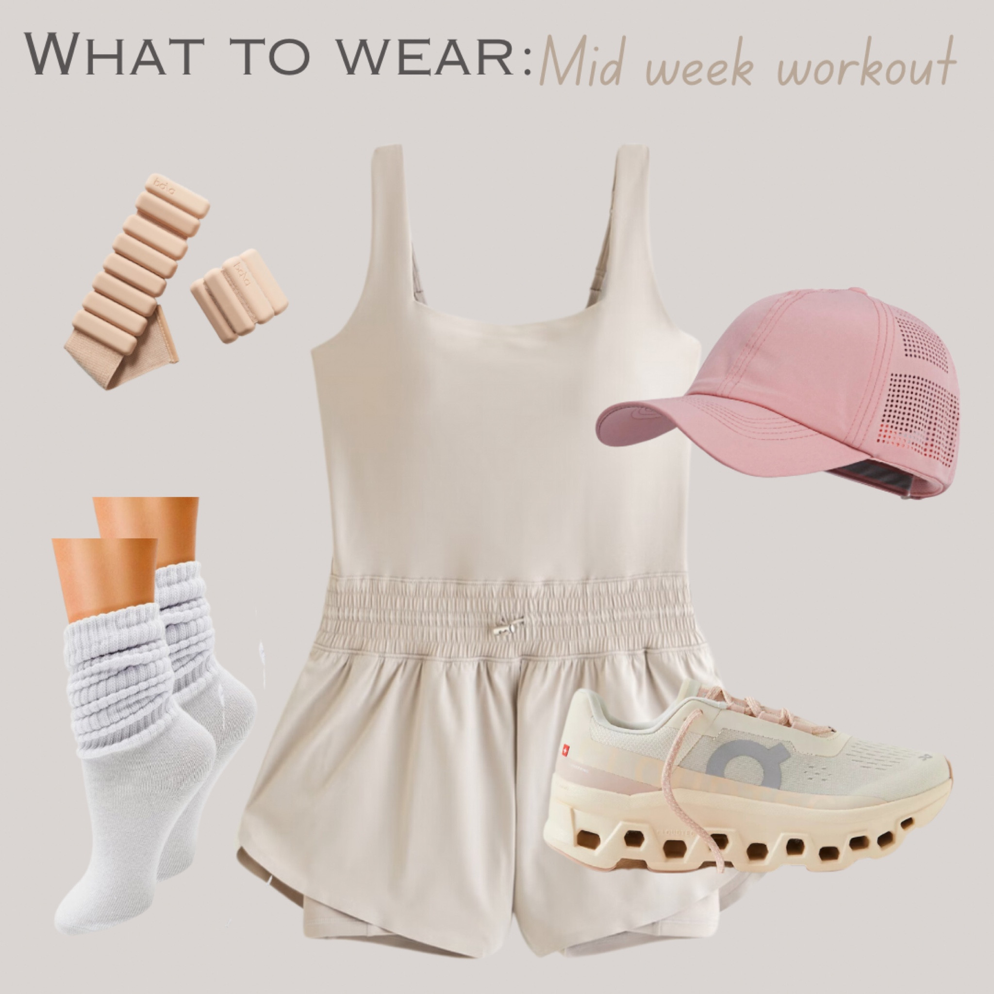 What to wear: Mid week workout! 

Workout onesie, bangle weights, baseball cap, women’s sneakers, scrunch socks 

#Abercrombie #freepeople #Amazon 

#LTKFitness