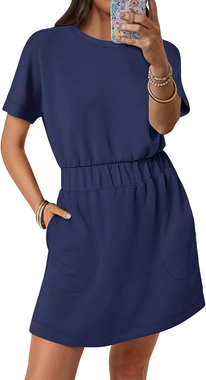 ANRABESS Womens Wrinkle Free Summer Casual Short Sleeve Mini T Shirt Dress | Amazon (US)