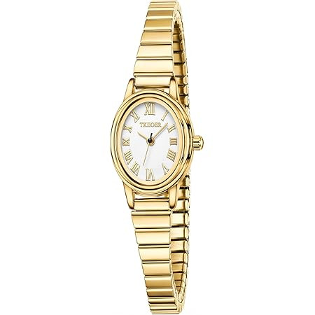Small Gold Watches for Women,Analog Womens Watch with Stainless Steel Expansion Band,Oval Case Ro... | Amazon (US)