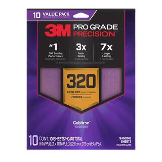 Pro Grade Precision 9 in. x 11 in. 320 Grit Faster Sanding Sheets with No-Slip Grip Backing (10-Pack) | The Home Depot