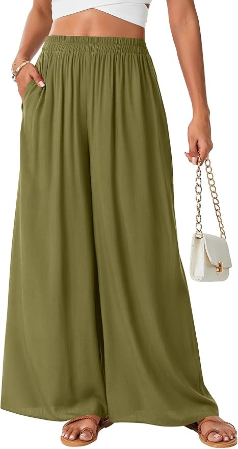 Rooscier Women's Wide Leg Pants High Waist Palazzo Trousers Casual Summer Flowy Long Lounge Dress... | Amazon (US)