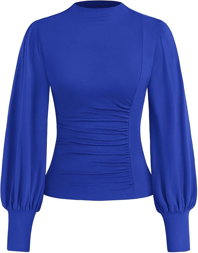 KIRUNDO Going Out Tops for Women Puff Long Sleeve Mock Neck Ruched Shirts Dressy Casual 2025 Fall... | Amazon (US)