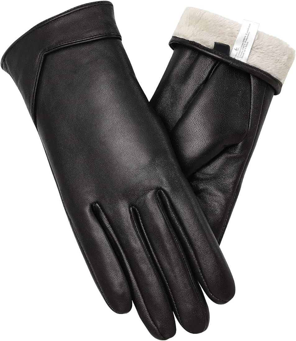 Vislivin Womens Leather Gloves Touch Screen Winter Glove Warm Driving Gloves Black Color-2 S : Am... | Amazon (UK)