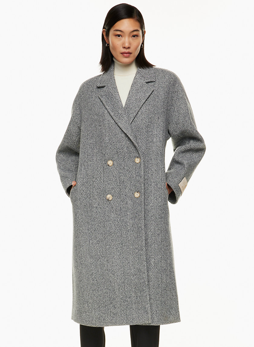Aritzia Babaton Women's The Slouch Coat in Herringbn Grey/White | Small | Aritzia