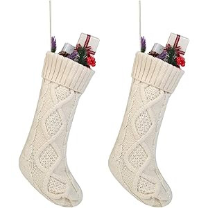 Free Yoka Cable Knit Christmas Stockings Kits Solid Color White Ivory Classic Decorations 18", Se... | Amazon (US)