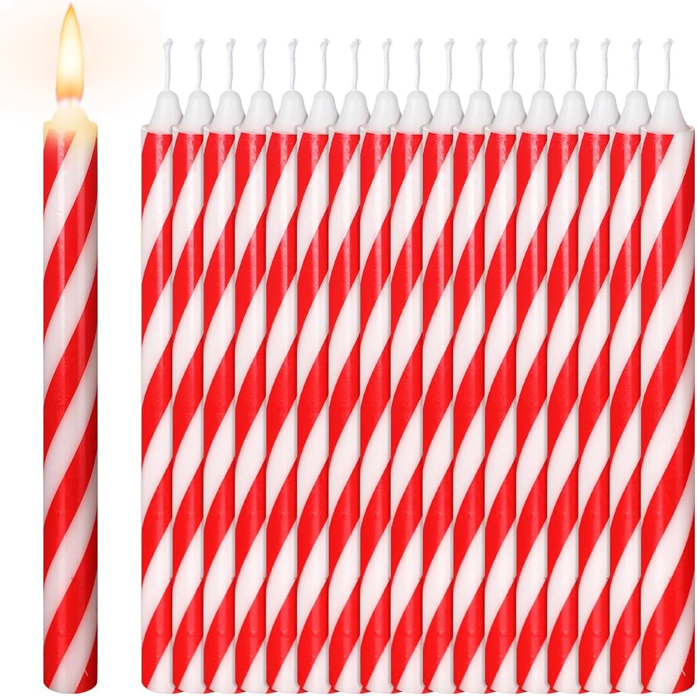 MTLEE 18 Pcs Christmas Candy Taper Candles 9.37 Christmas Candy Unscented Red and White Striped C... | Amazon (US)