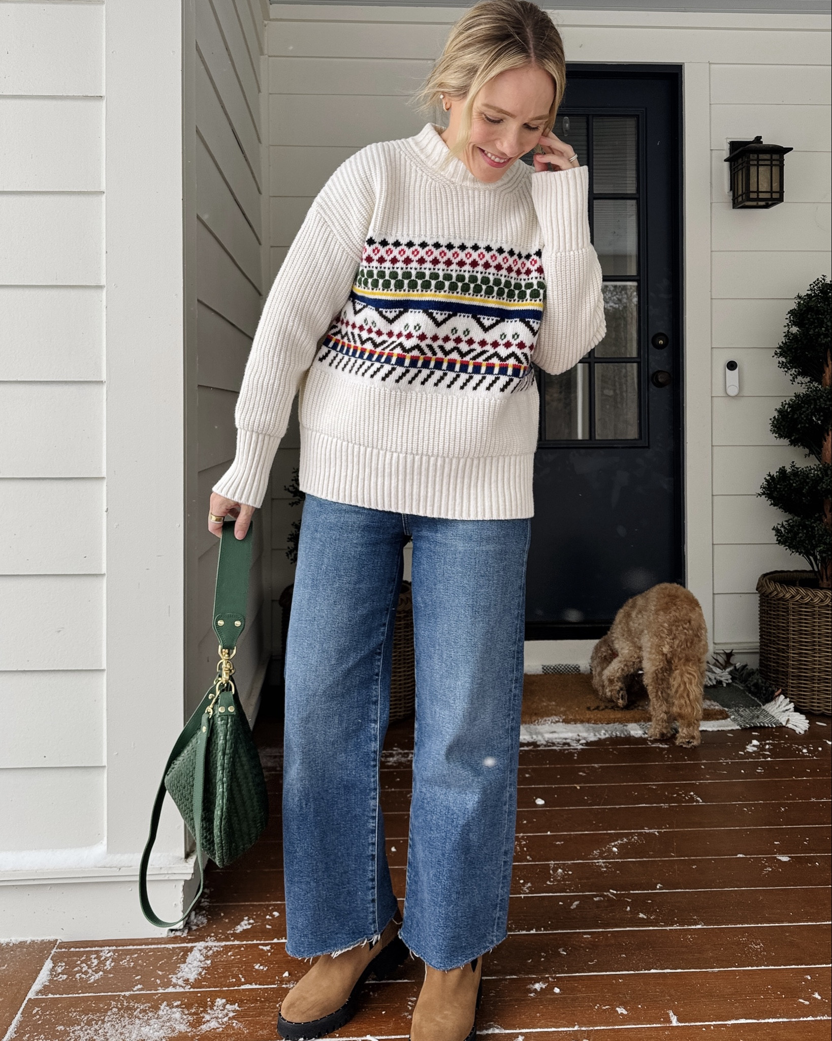 Wearing my regular size small in sweater & j.crew layering top, Clare v everyday moyen messenger bag in evergreen, agolde Harper crop Jean true to size (5’3”), Freda Salvador rain resistant boots true to size & v. Comfortable ~ eby underwear size up to medium ~ xo, Claire

#LTKootd #LTKSeasonal #LTKOver40