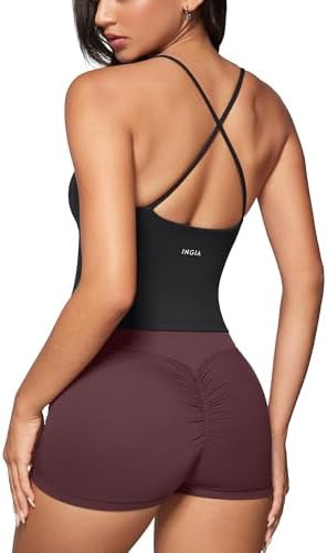 Womens Low Scoop Neck Tank Tops Built in Bra U Back Workout Tanks Spaghetti Criss Cross Strap Sle... | Amazon (US)