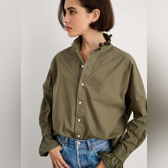 NEW Alex Mill Easy ruffle shirt - olive | Poshmark
