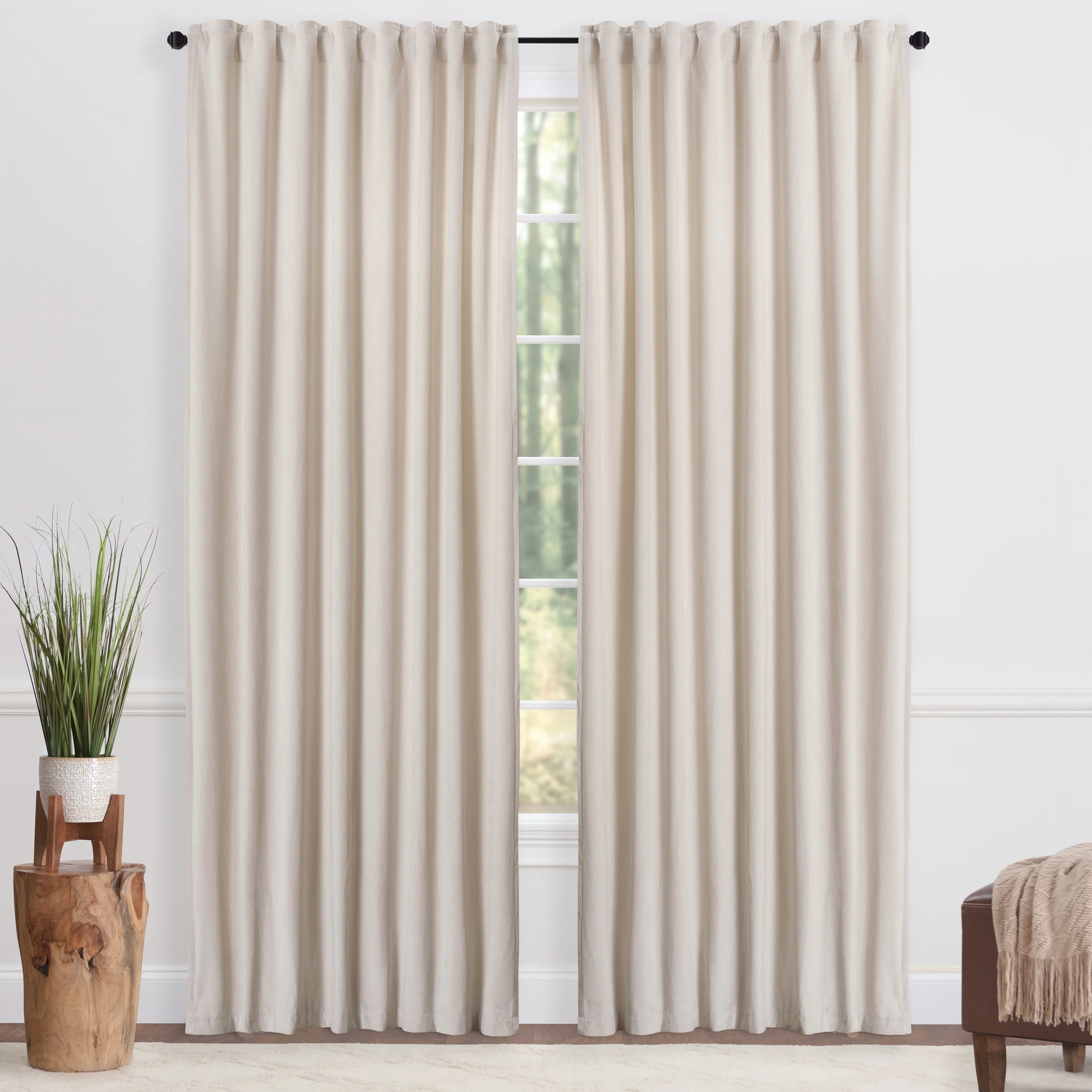 Chanasya Off White Velvet Curtains Panel Set 2 -Piece - Classy Partial Blackout Curtain Room Dark... | Walmart (US)
