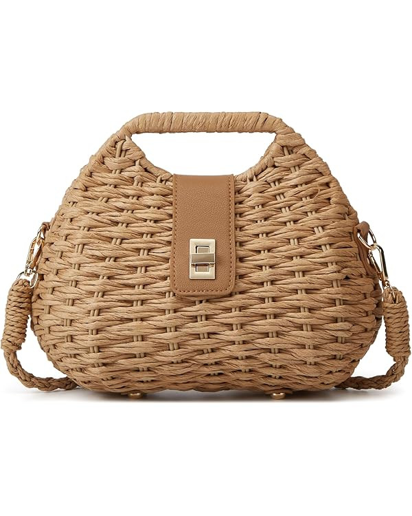 Amazon.com: Handmade Straw Woven Bag Beach Clutch Purses Women Vacation Shell Shoulder Crossbody ... | Amazon (US)