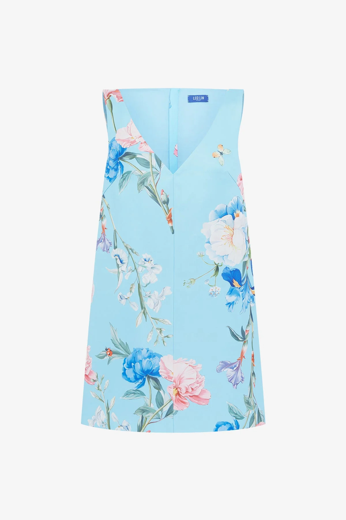 Kaelyn V Neck Mini Dress - Garden Print in Baby Blue | LEO LIN US