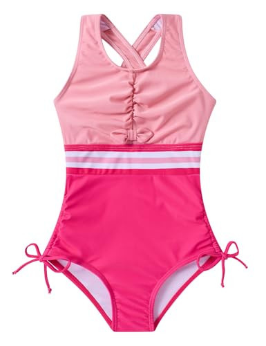 BFUSTYLE Girls Swimsuits Pink Bathing Suit Little Girls Swim Suit Size 6-7 Years One Piece Swimwear Sleeveless Kids Swimsuit | Amazon (US)