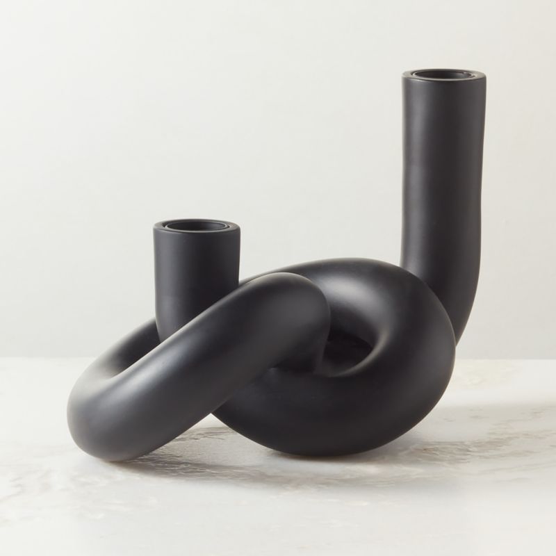 Asha Modern Black Cement Knotted Double Modern Taper Candle Holder | CB2 | CB2