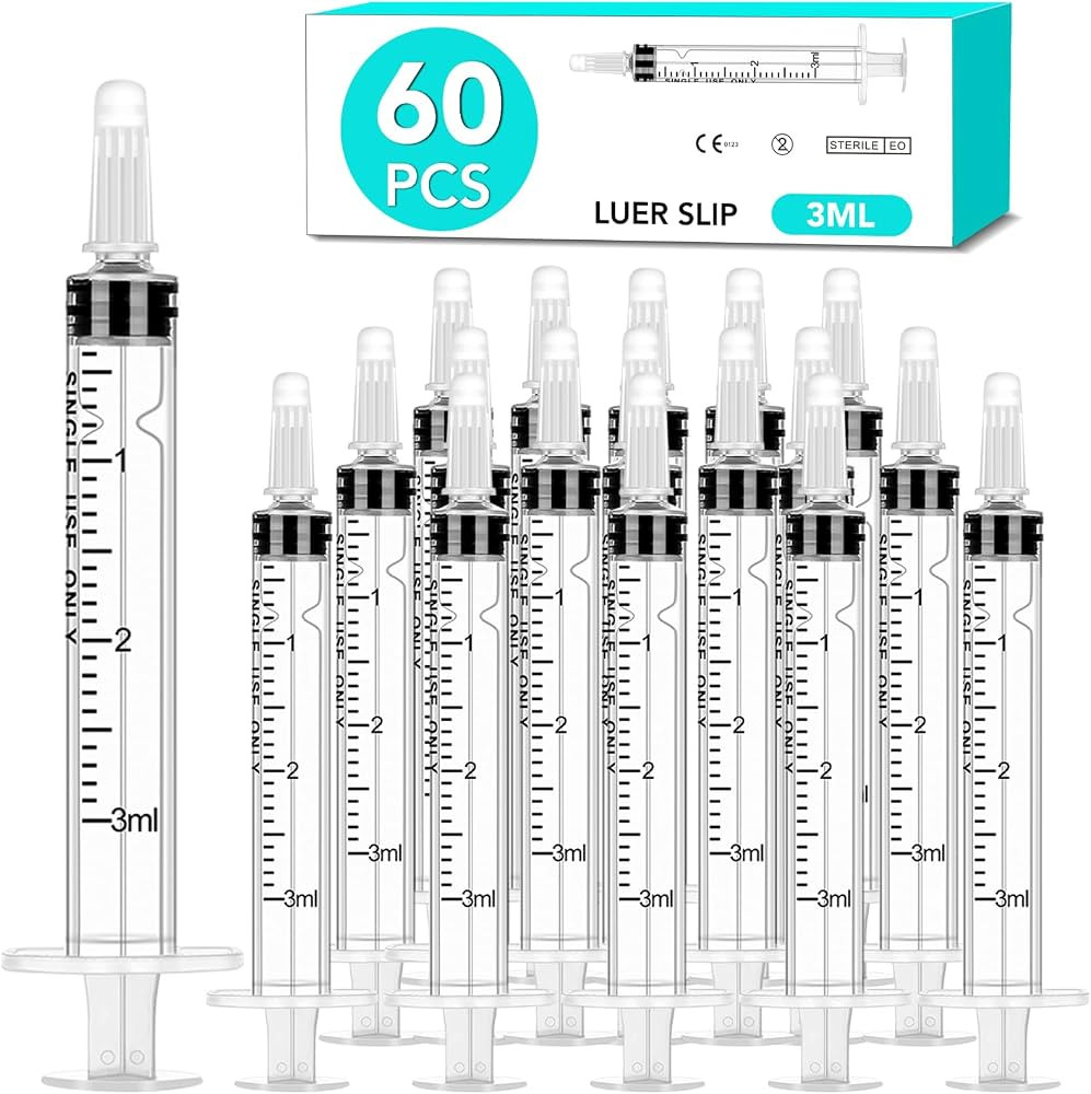60 PCS 3ml Syringes with Cap for Liquid, Oral Syringe without Needle for Medicine Dropper, Colost... | Amazon (US)