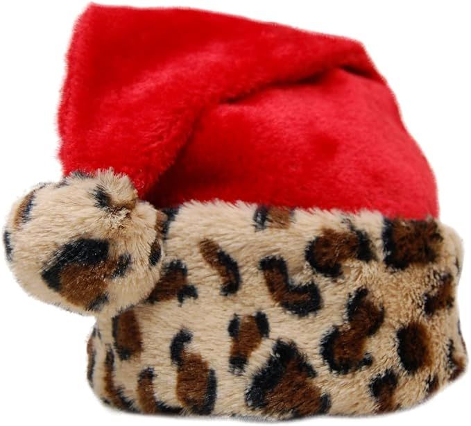 Leopard Print Santa Hat - 1 Pack - Plush Christmas Hat for Women and Men - Leopard Animal Print S... | Amazon (US)