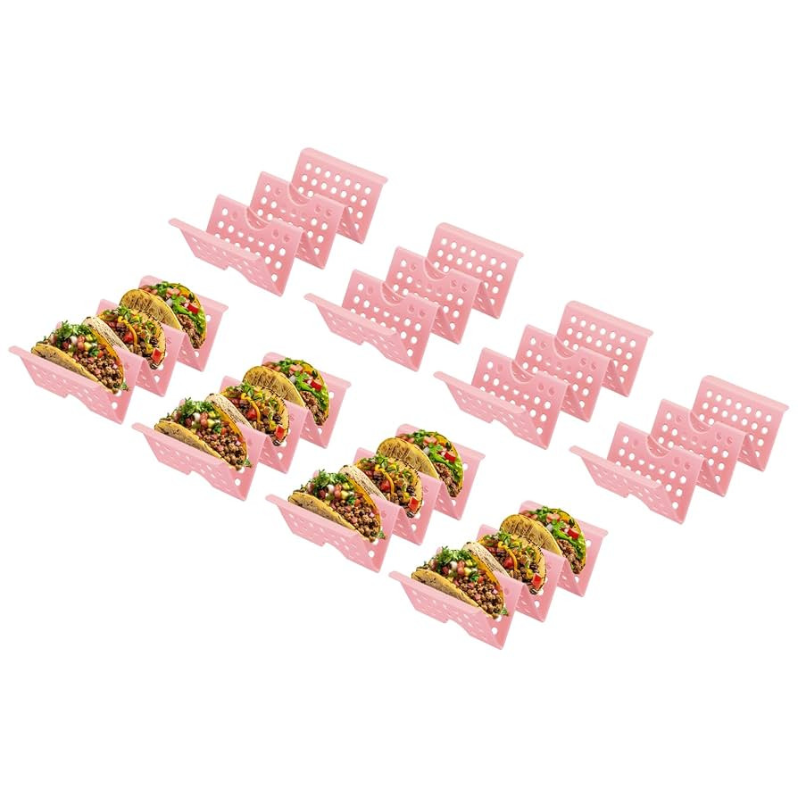 uxcell 8 Pcs Taco Holder Stand, Plastic Taco Plates Hold Up to 3 Tacos, Hollow Carved Taco Shell ... | Amazon (US)