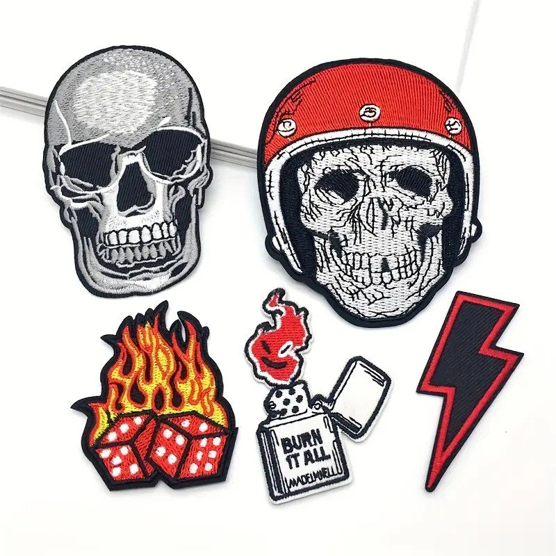 5pcs Punk Skull Patches On Clothes Embroidery Iron On Patches Applique For Clothing Stickers Jack... | Temu Affiliate Program