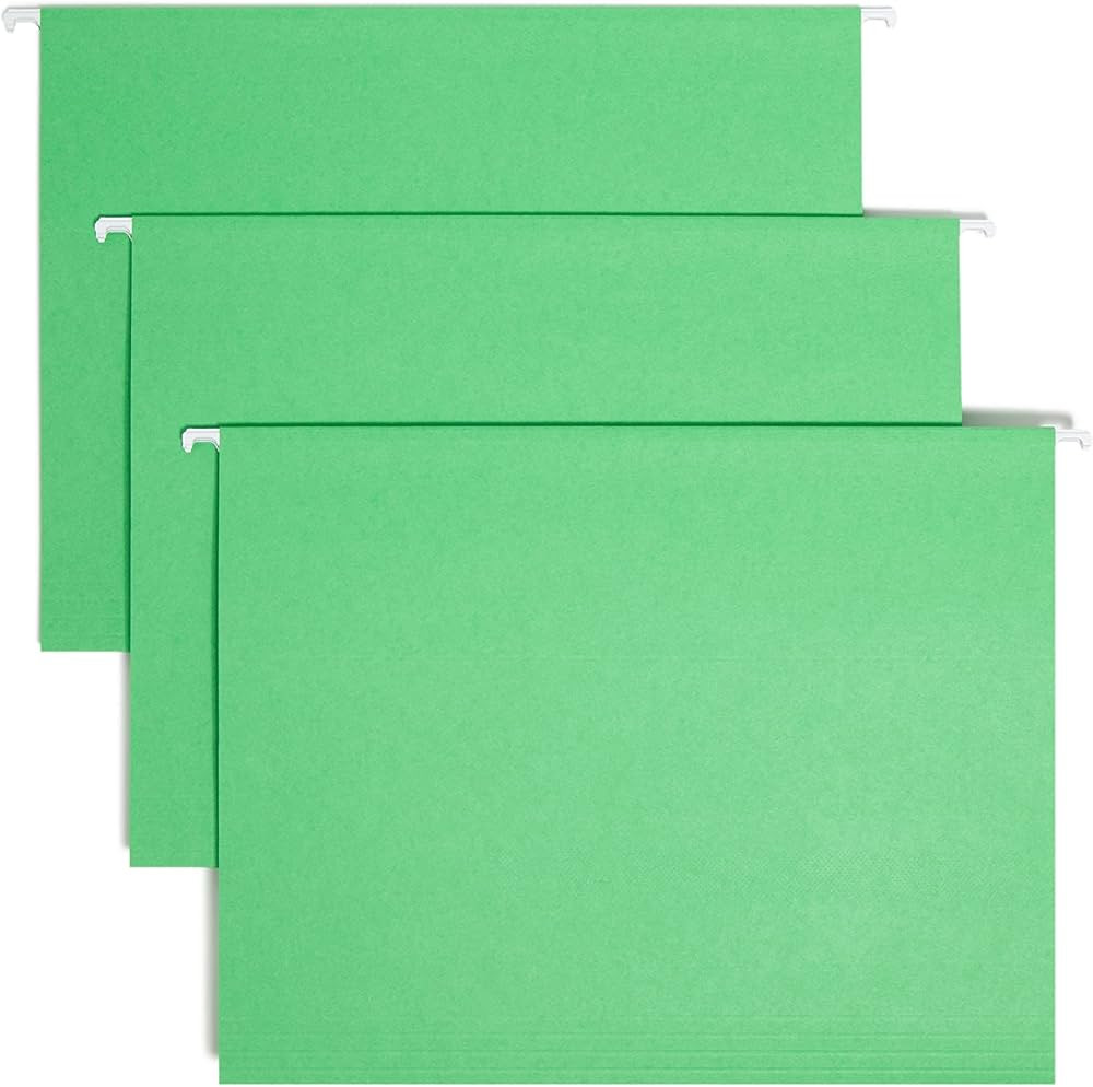 Smead Colored Hanging File Folder with Tab, 1/5-Cut Adjustable Tab, Letter Size, Green, 25 per Bo... | Amazon (US)