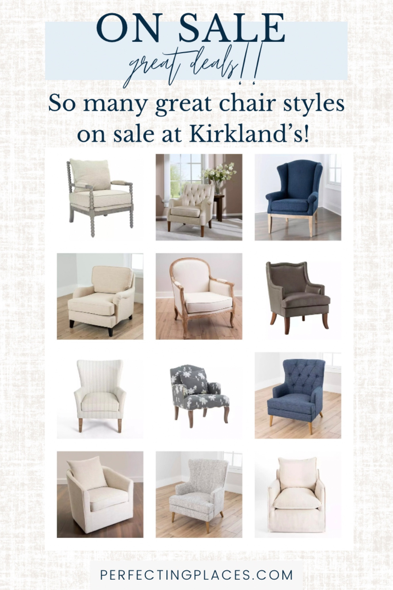 So many favorite occasional chairs on sale at Kirklands including swivel chairs, wingback chairs, arm chairs, and more! Love these gorgeous neutral fabrics and blue patterns as well!

#LTKhome #LTKFind