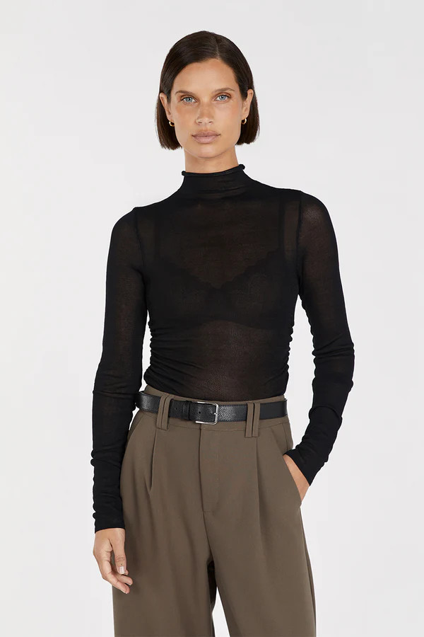 CONSTANCE BLACK LONG SLEEVE KNIT TOP | DISSH