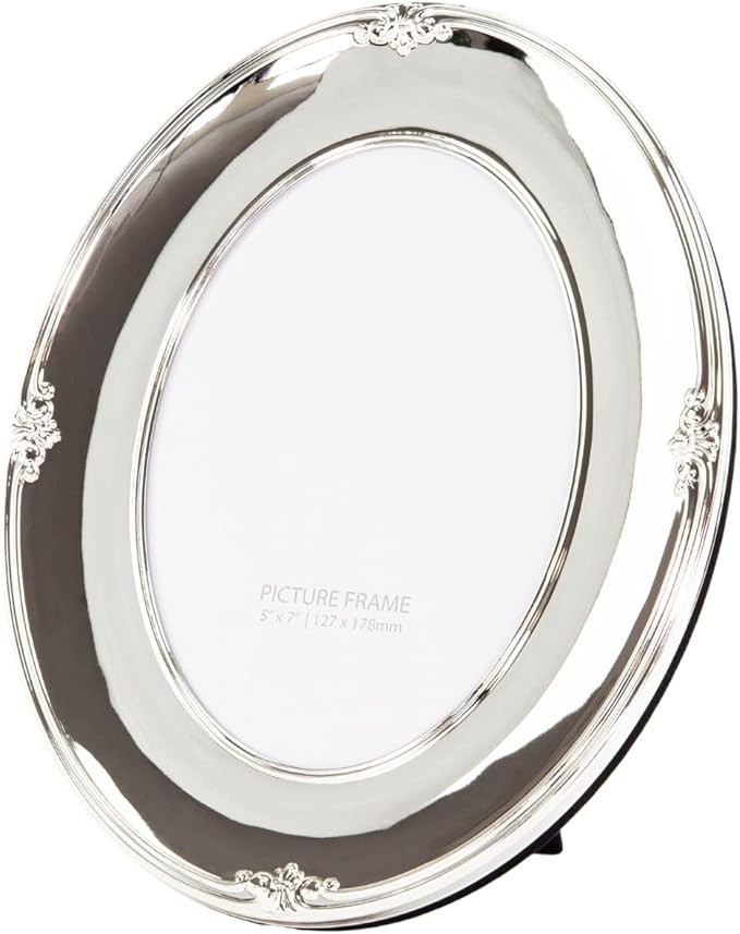 Happy Homewares Traditional Oval Silver Plated Metal 5" x 7" Single Picture Frame Lacquer Coated ... | Amazon (US)