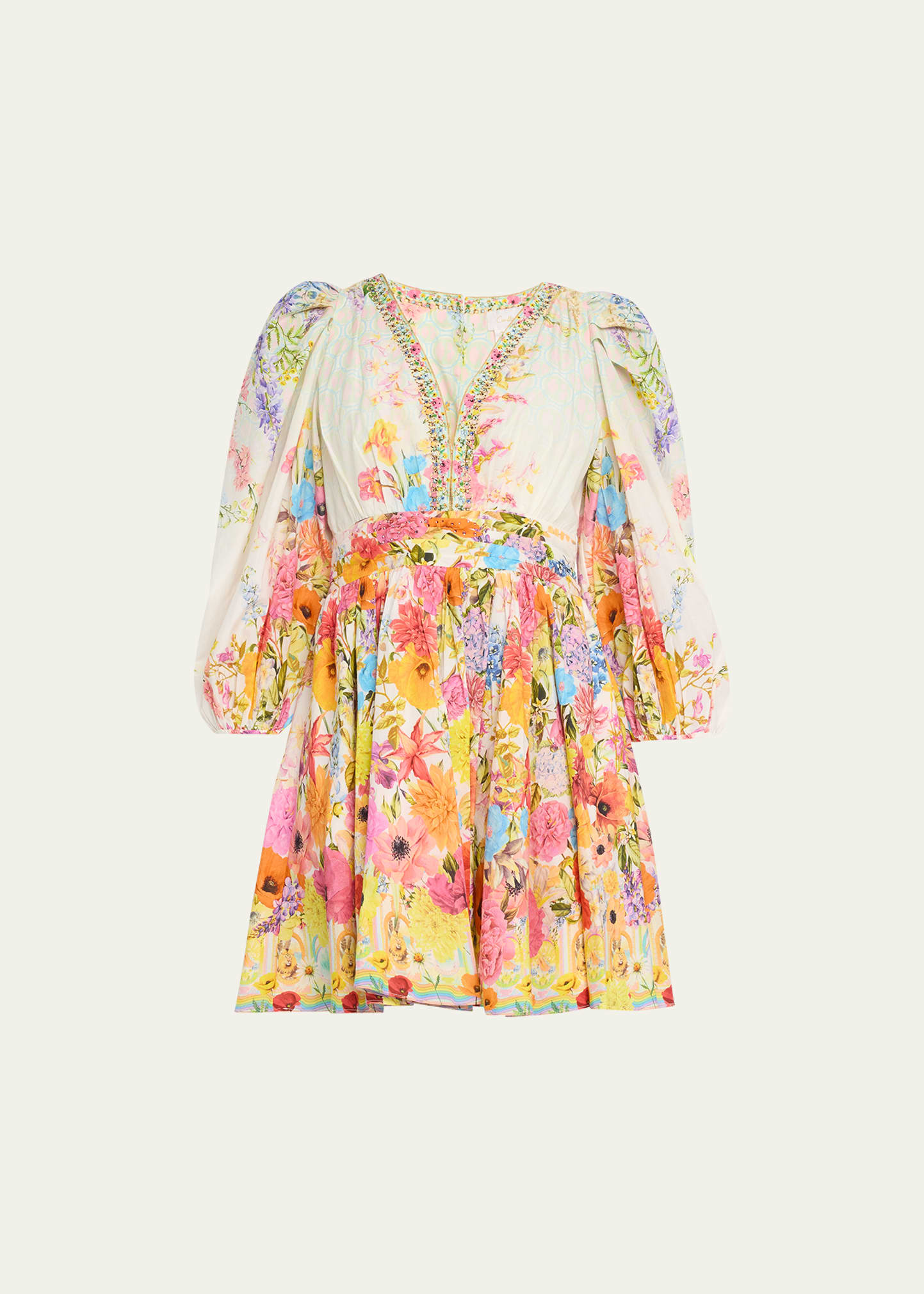 Camilla Blouson-Sleeve Flared Cotton-Silk Mini Dress | Bergdorf Goodman