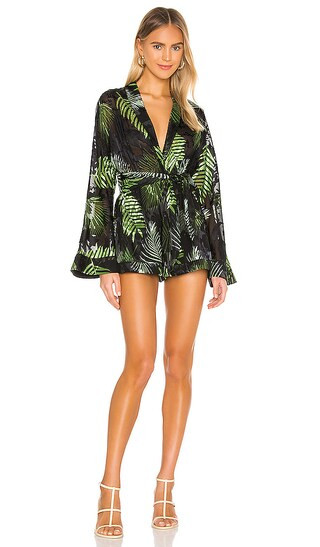 Amelia Romper in Black Palm | Revolve Clothing (Global)