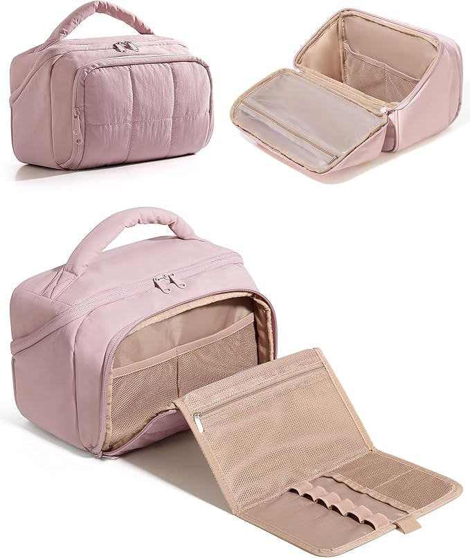 Travel Makeup Bag for Women, Toiletry Organizer with Waterproof Pockets, Puffy Cosmetics Pouch fo... | Amazon (US)