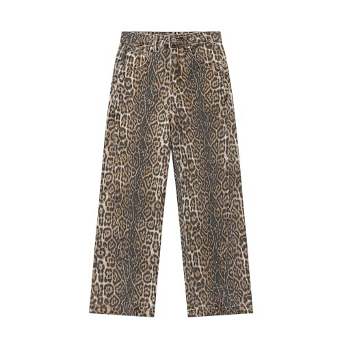 IDEWO Women's Leopard Print Jeans Straight Leg Casual High Waisted Stretch Trendy Blue Jeans for Women (Leopard,XXL,XX-Large) | Amazon (US)