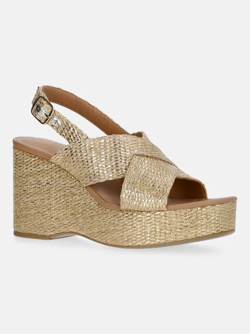 Time and Tru Women's Crossband Wedge Sandals | Walmart (US)