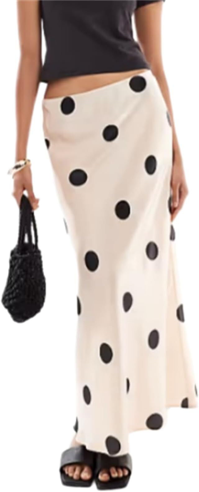 Women Polka Dots Lace Satin Maxi Skirt Lace Trim Silk Half Slip Skirt Stylish Long Underskirt Par... | Amazon (US)