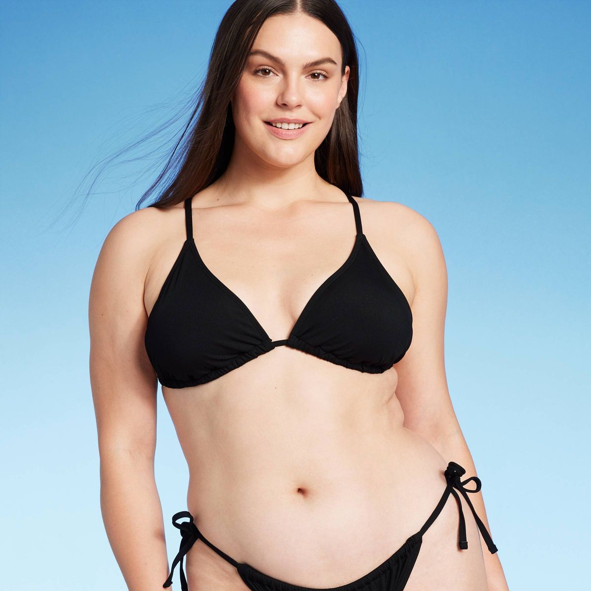 Women's Triangle Ribbed Bikini Top - Shade & Shore™ Black L: Comfortable Fit, Crisscross Back, ... | Target