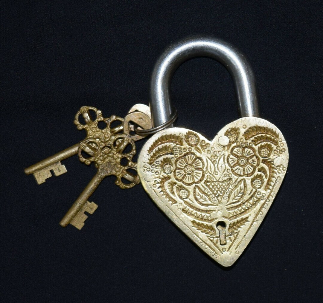 Heart Shape Door Lock Brass Flower Engraving Design Padlock Home Decoration Gift Safety Lock - Et... | Etsy (US)