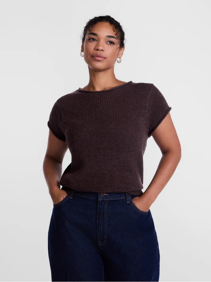 Scenario Women's and Women's Plus Pullover Rollneck Lightweight Sweater with Short Sleeves, Sizes... | Walmart (US)
