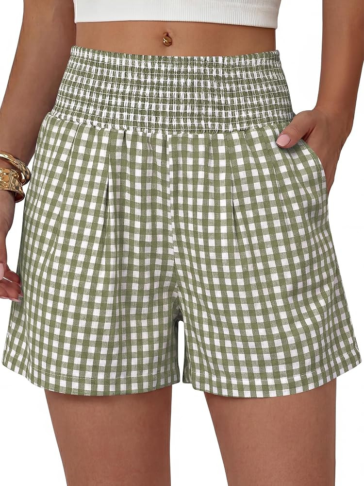 ANRABESS Womens High Waisted Striped & Gingham Shorts | Amazon (US)