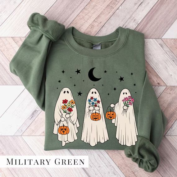 Floral Ghost Sweatshirt, Floral Ghost Shirt, Halloween Ghost Sweatshirt, Flower Halloween Shirt, ... | Etsy (US)