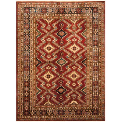 One-of-a-Kind Jevon Hand-Knotted Red/Navy 5'3" x 7' Wool Area Rug | Wayfair North America