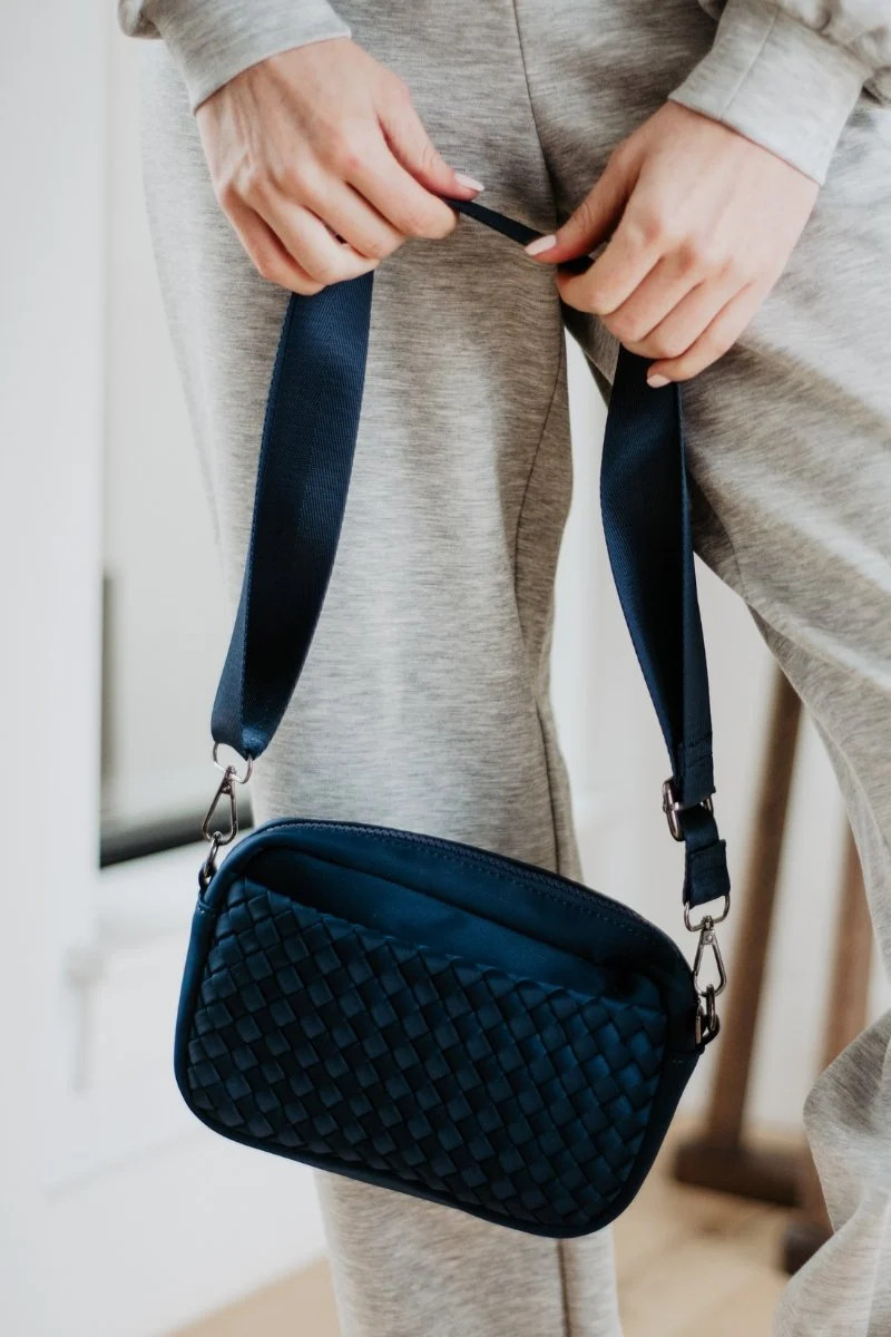 Navy Small Woven Crossbody Bag | Katydid.com