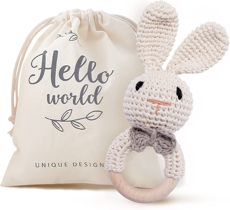 Youuys Wooden Baby Rattle Toys, Easter Bunny Rattle for Baby Crochet Bunny Rattle Toy Natural Woo... | Amazon (US)